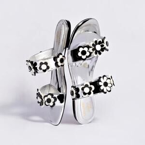 Larroudé x Gabriela Noelle Blossom Sandal In Silver Black and White Acrylic